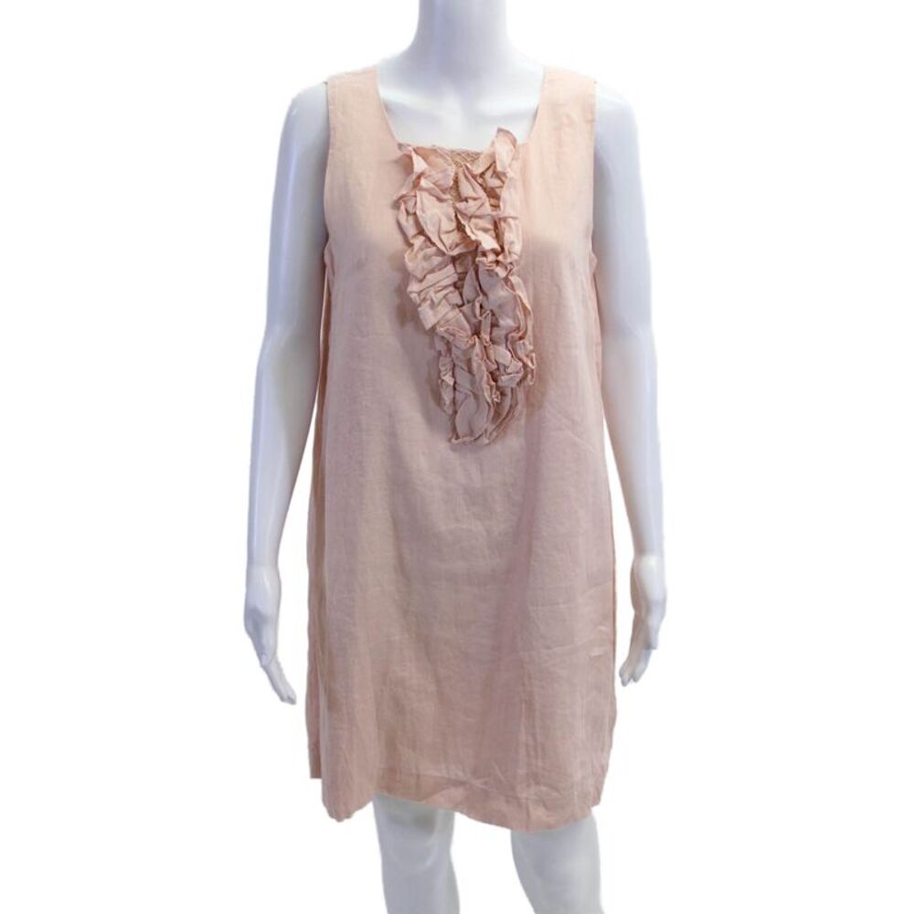 Innika Choo Women Shift Dress Pink Linen Sleeveless Knee-Length Size 2